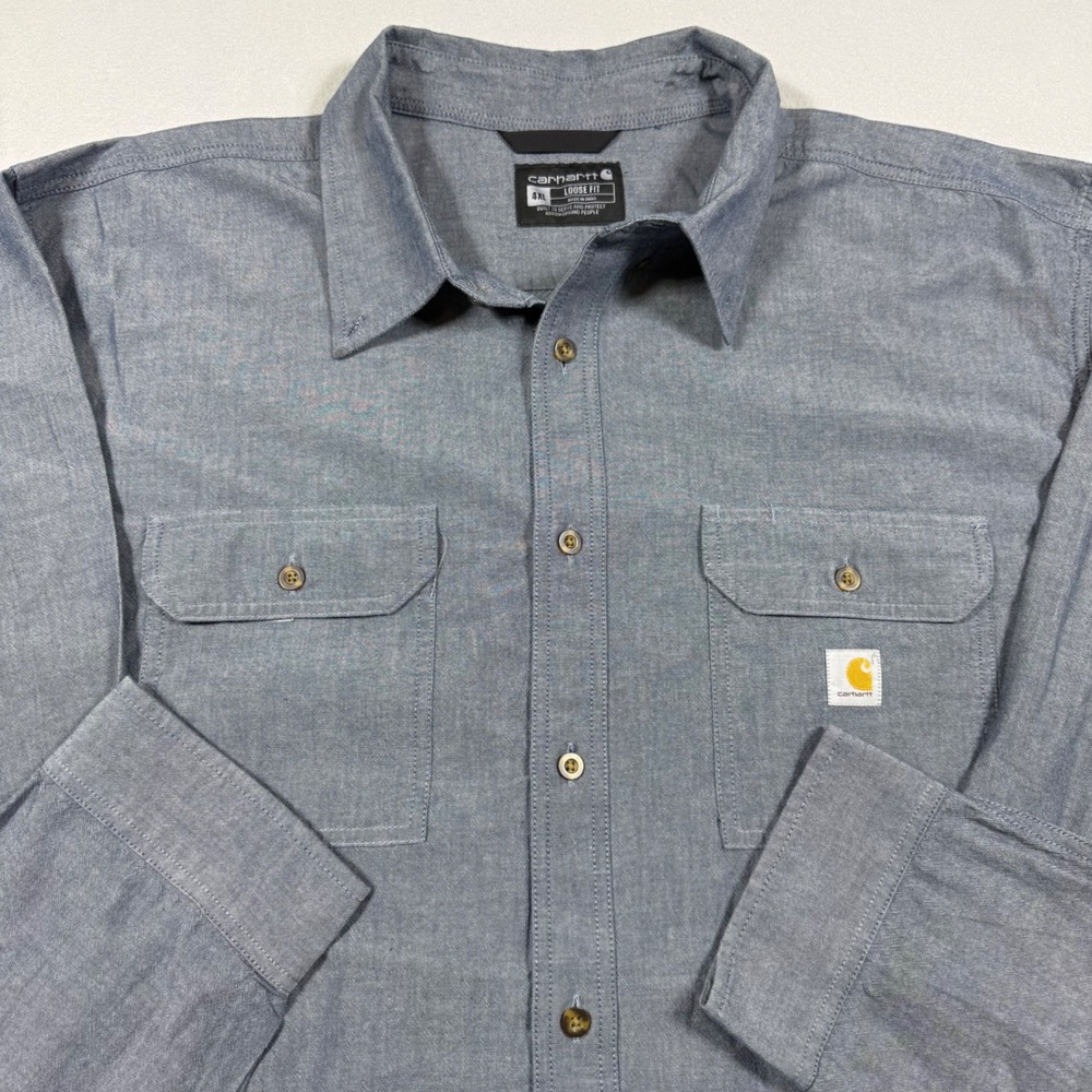 Carhartt Mens 4XL Blue Chambray Loose Fit Long Sleeve Button Down Shirt TW4368-M